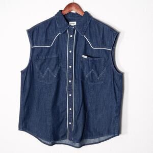 NEW Wrangler Women's Denim Western Shirt Women’s L Sleeveless Pearl Snap Rodeo